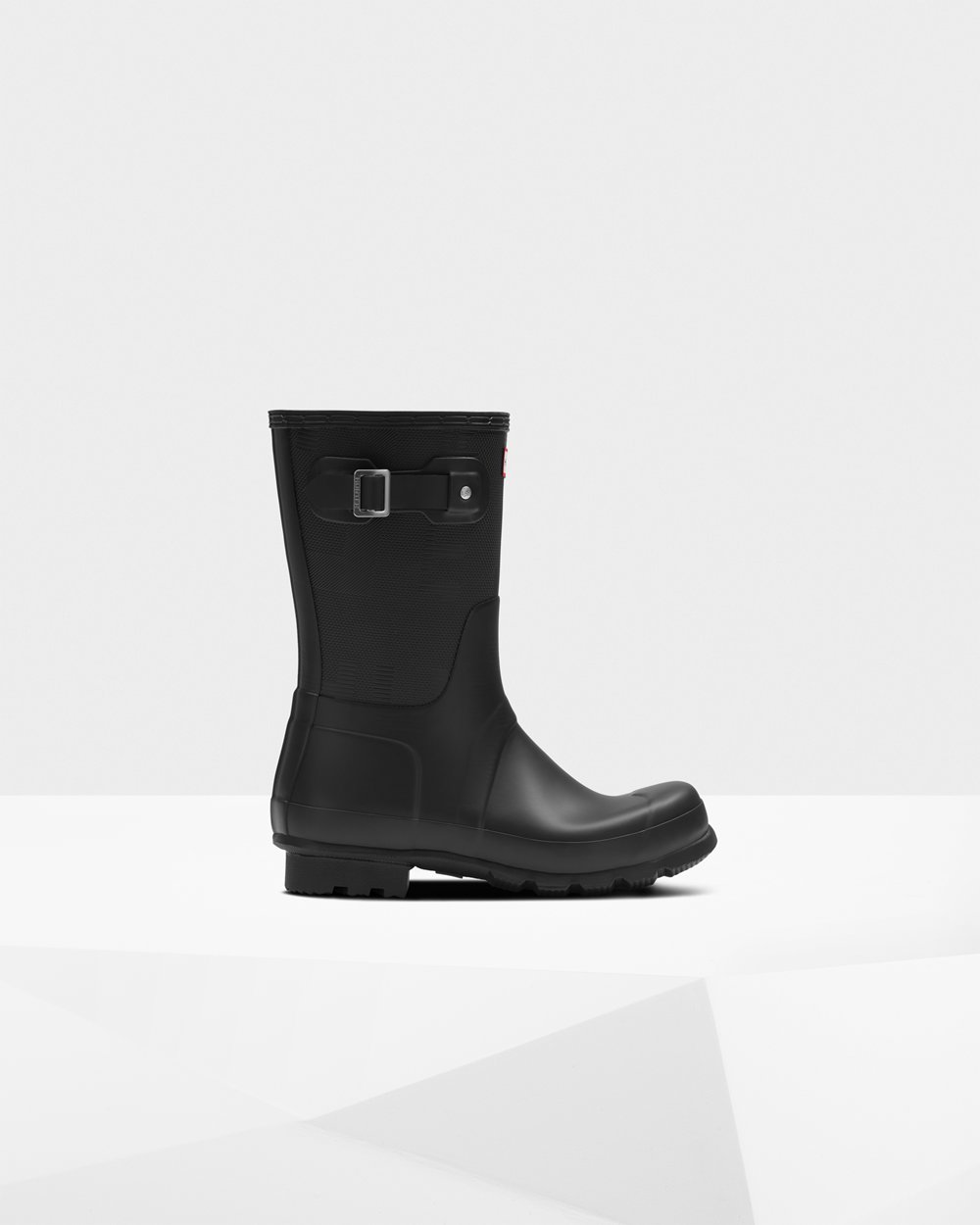 Mens Short Rain Boots - Hunter Original Exploded Logo Texture (76MATPGJL) - Black
